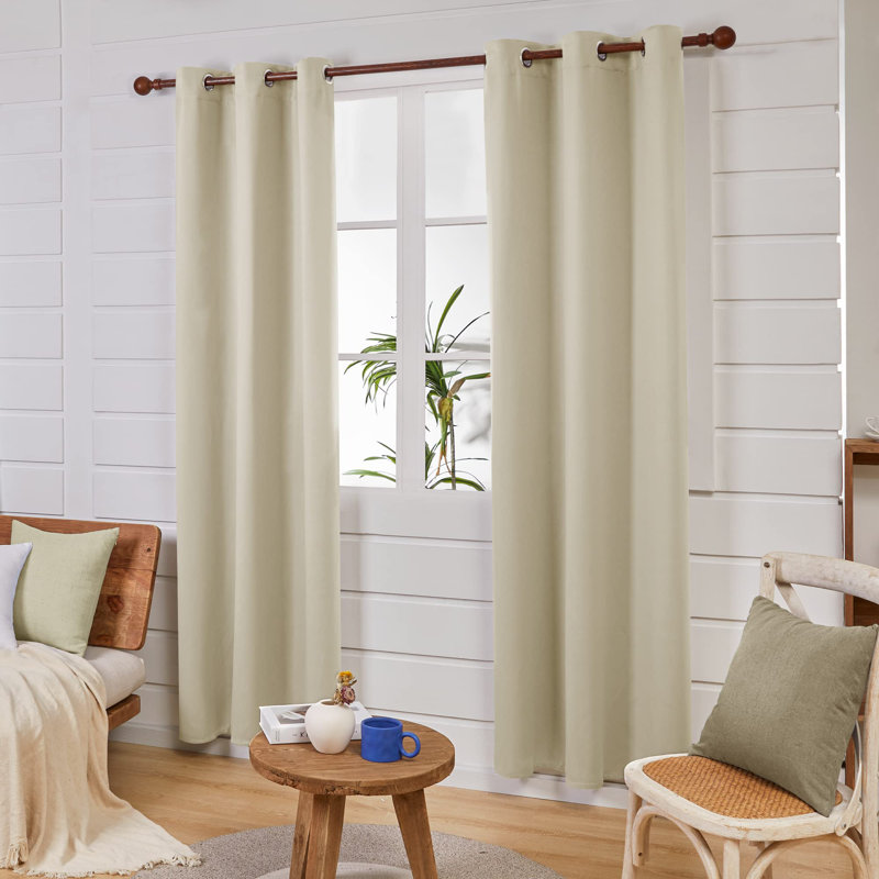 Thermal Insulated Room Darkening Grommet Curtain Panels (Set of 4), Beige, 42" W x 63" L