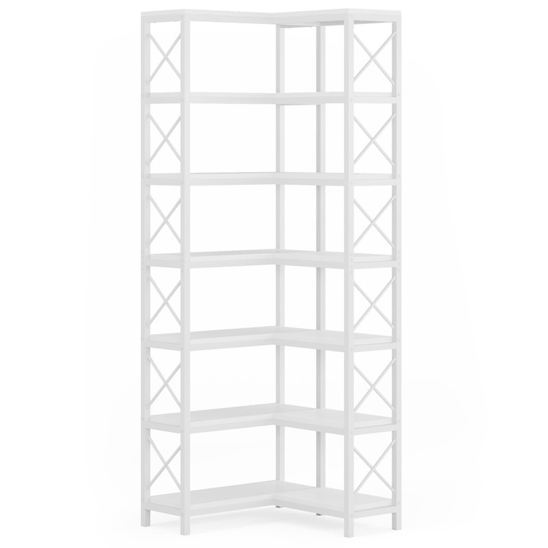 Grande bibliothèque d'angle à 7 niveaux 79,53 ", Blanc