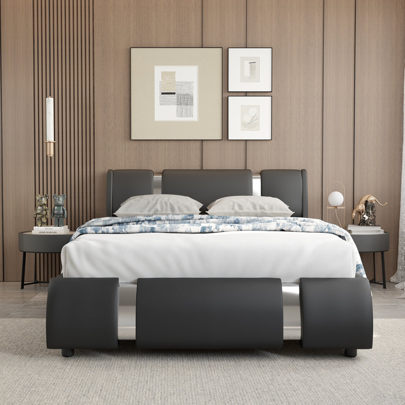 Lit plateforme double tapissier Abdul-Azeez, Double, Noir
