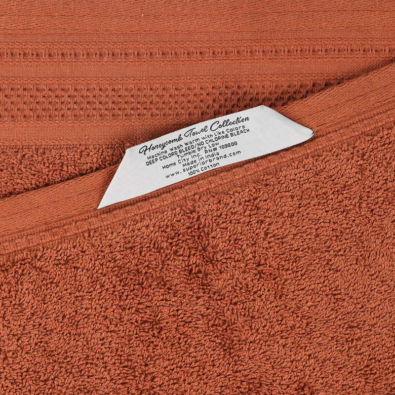 Rust Cotton Medium Weight Hand Towels with Honeycomb Waffle Border, Set of 6