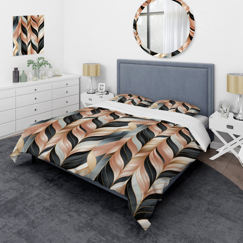 Ensemble de housse de couette Glamour In Rose Gold Damask, Housse de couette pour très grand lit et 2 très