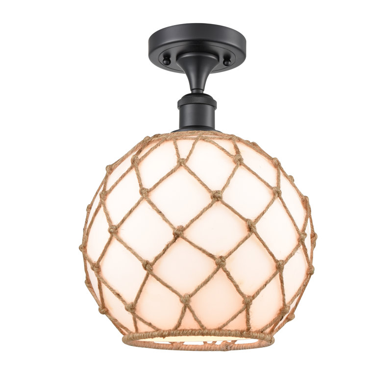 Brianna Glass Semi Flush Mount, Matte Brown, White/Brown, No Bulb Included