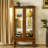 Classic Oak Curio Cabinet With Tempered Glass Doors And Adjustable Shelving 3 Tier In Mirrored Back Space-1380932636-1380932639