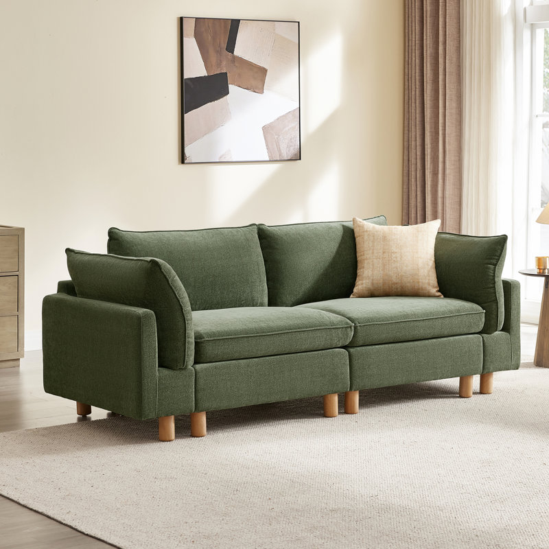 Solena 92" W 2-Piece Upholstered Modular Sofa With Solid Wood Base, Green