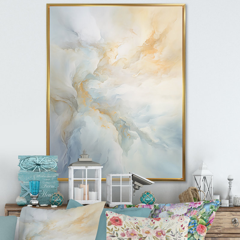 Nuage charme liquide Art VI - nuages décoration murale, Cadre flottant doré, H 44 po x l 34 po x P 1,5 po