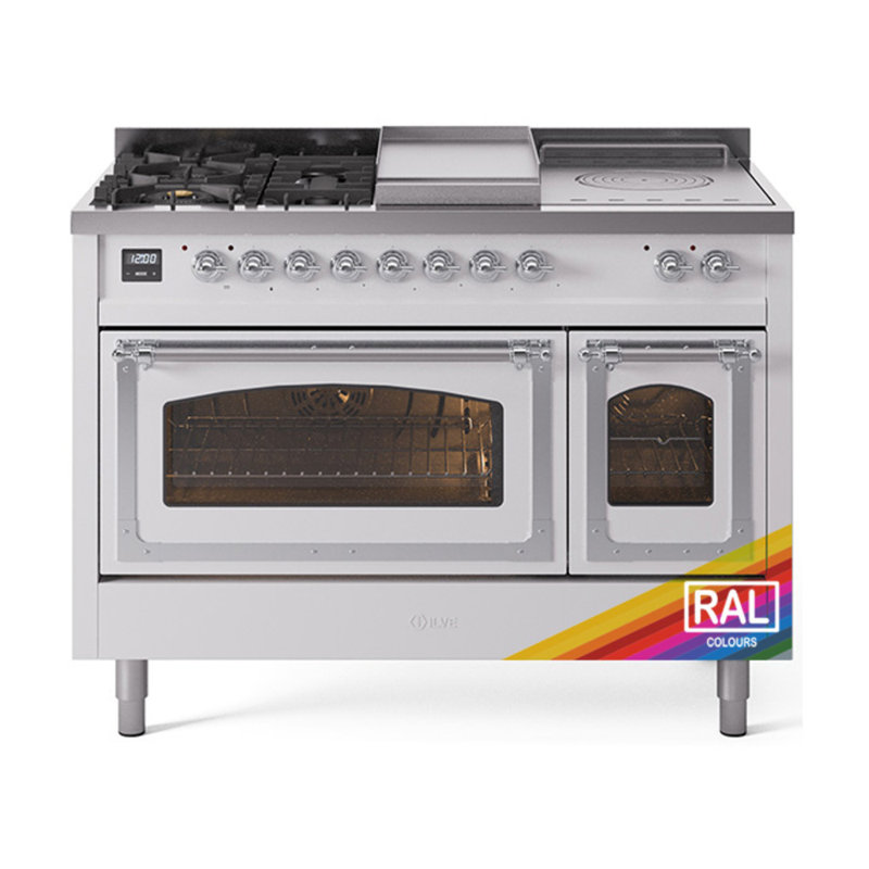 ILVE Nostalgie II Noblesse 48 inch Dual Fuel Range, Chrome, Liquid Propane