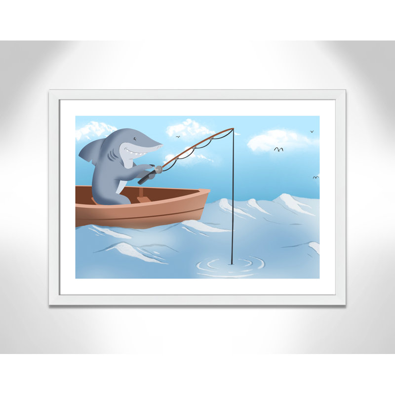 Impression sur papier «Gone Fishing», H 8 po x l 10 po x P 0,6 po, Encadré plat blanc