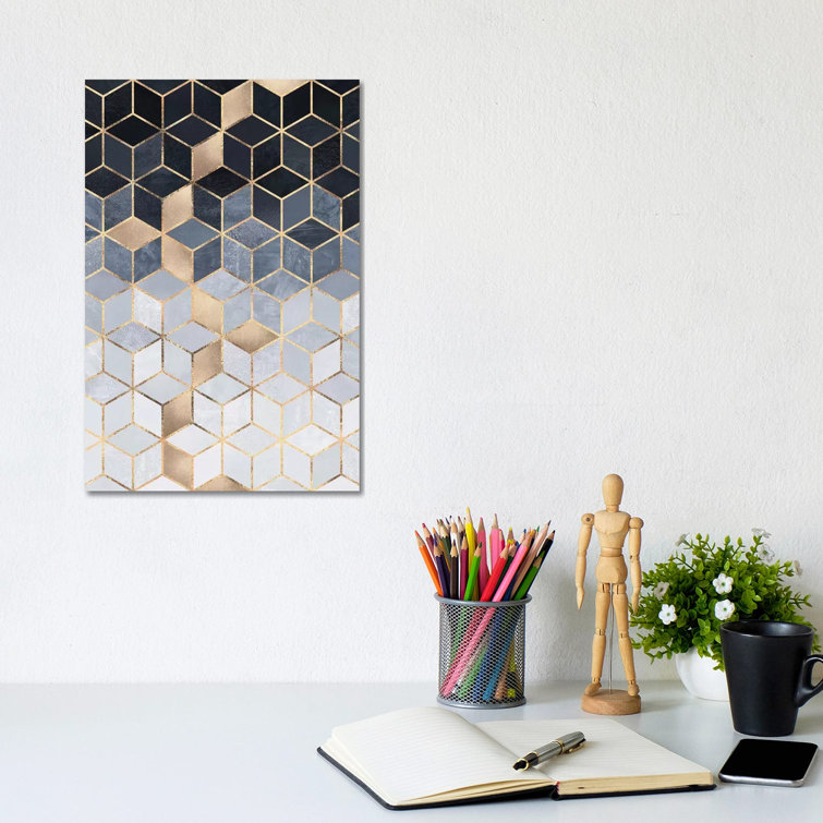 Soft Blue Gradient Cubes, Rectangular by Elisabeth Fredriksson - Print on Canvas