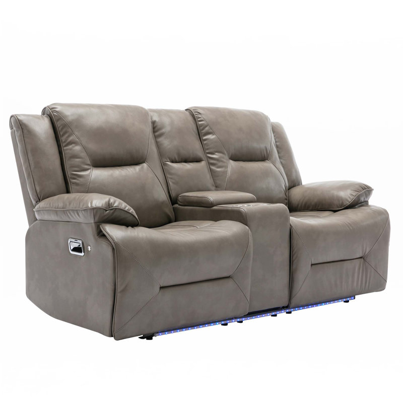 Fauteuil inclinable de cinéma maison 2 places avec une bande lumineuse DEL, deux porte-gobelets et une boîte de rangement