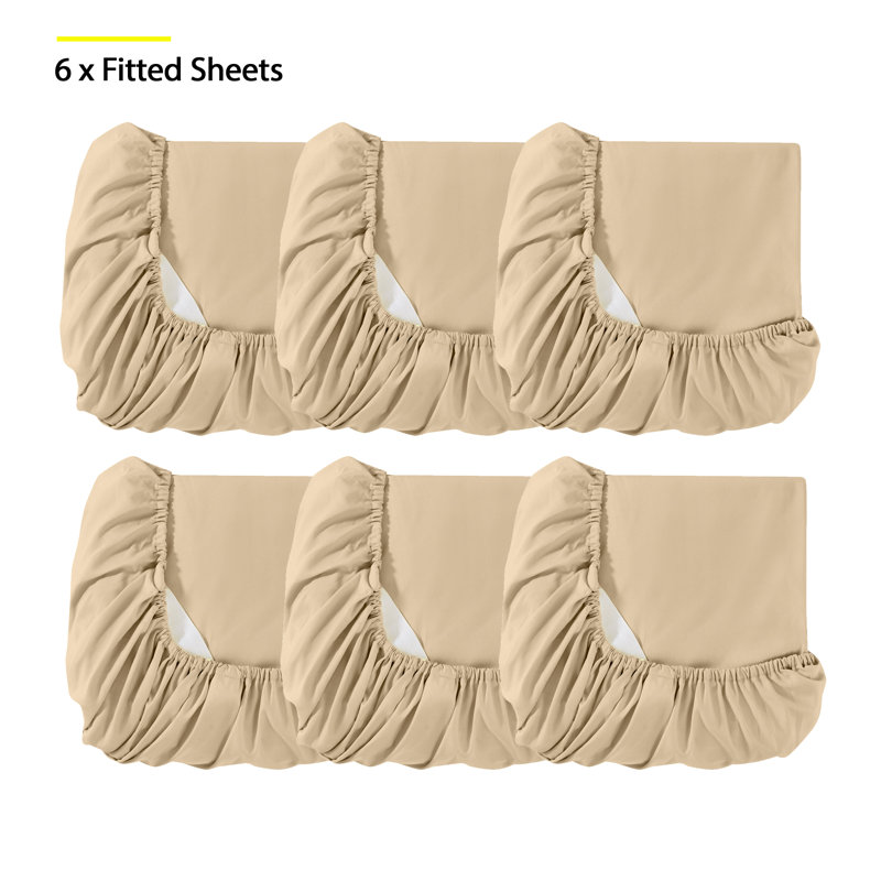 Draps-housses en microfibre brossée 6PK, Drap-housse simple TG, Beige