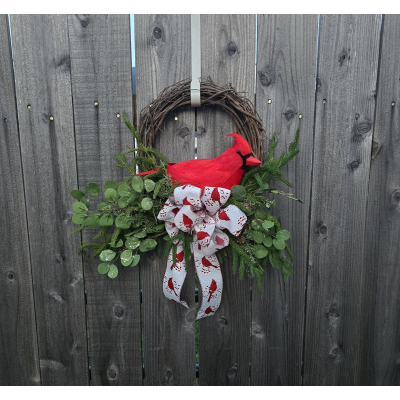 Cardinal And Greenery Wreath