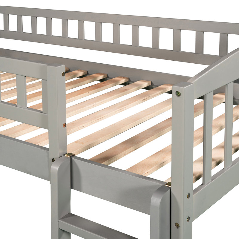 Twin Gray Loft Bed With And Slide - Stylish Comfortable, Clean Appearance, 14 Support Slats, Suitable For 6 + Years Size Ideal Limited Space, Cozy Rest Play Area, Board, Stable On Either Side