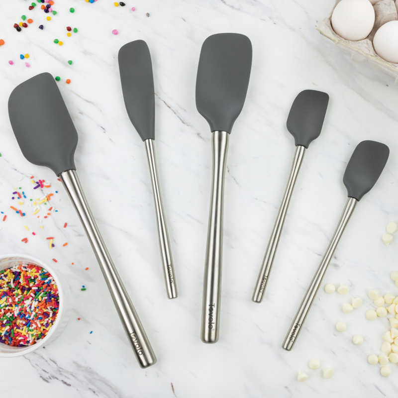 Flex-Core Stainless Steel Handled Spatula 5 Piece Set for Meal, Charcoal