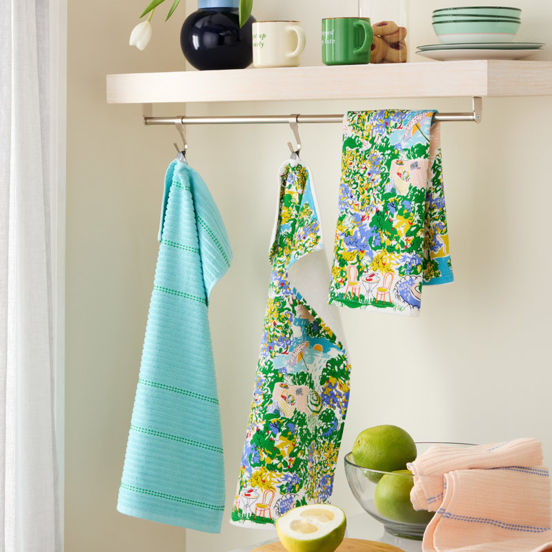 kate spade new york spring garden kitchen towels 4-pack set, blue/green/beige, 17"x28"