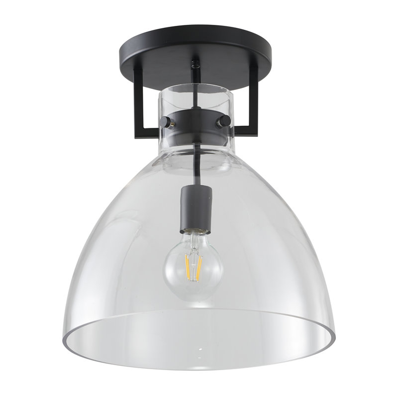Anikan 1-Light Chrome Metal Semi Flush Mount With A Clear Glass Shade, Black