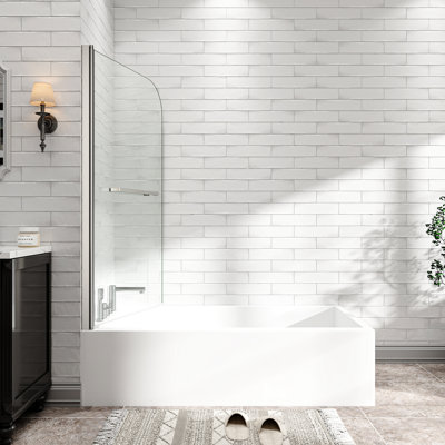 Porte de douche pivotante en nickel brossé de 31 po à 32 po x 55 po à 180 po, installation réversible, verre Nano Easy - facile à nettoyer et à l'épreuve de la baignoire, membrane traitée propre