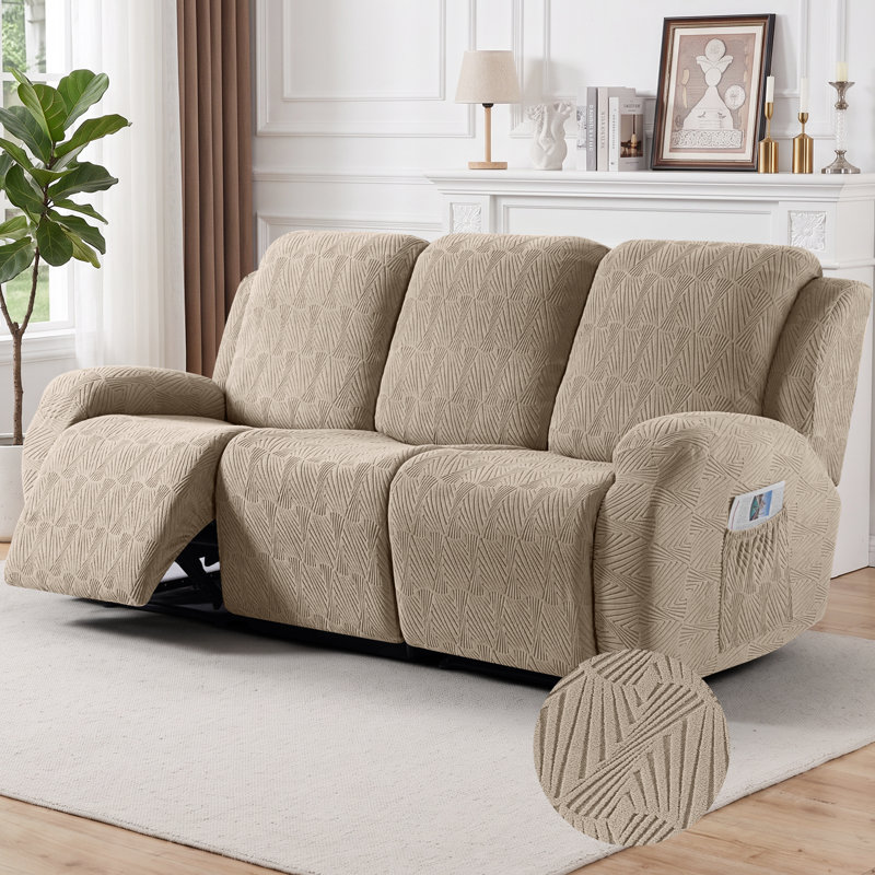 Housse pour canapé en jacquard doux à 1, 2 ou 3 sièges avec housse de canapé extensible, protecteur de meuble lavable à la machine avec poches latérales