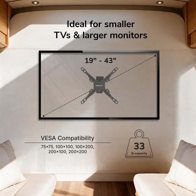 Support télé pour véhicule récréatif avec deux plaques murales Mount-It | Support de fixation en aluminium antirouille à dégagement rapide