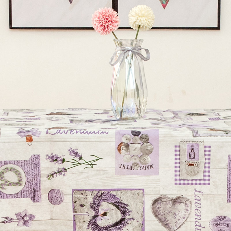 Waterproof Rectangle Checkered Vinyl Tablecloth with Flannel Backing 52"x 90",Vintage Lavender Patchwork Collage Rectangle
