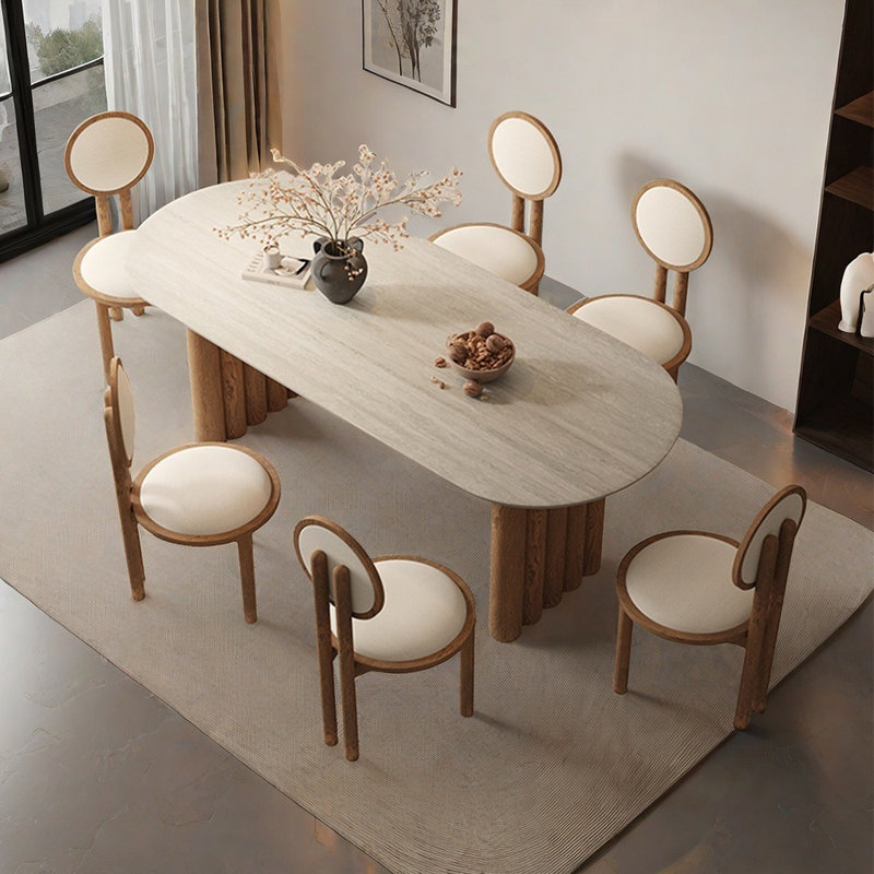 Ensemble de table de style crème français minimaliste, H 29,5 po x L 55,1 po x l 31,5 po