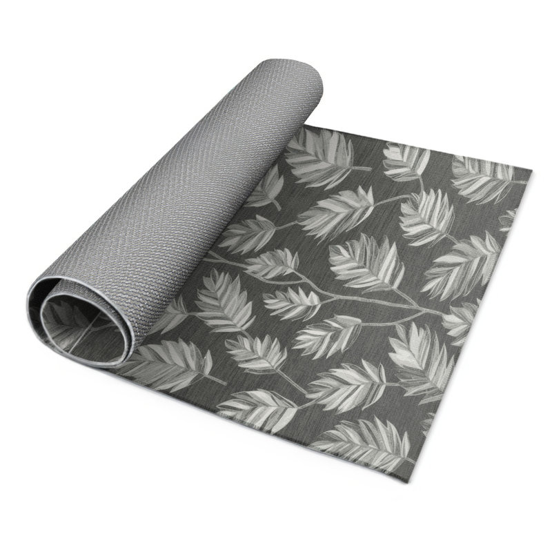 Tapis d'intérieur et d'extérieur gris Botanical, Rectangle 9 pi x 12 pi