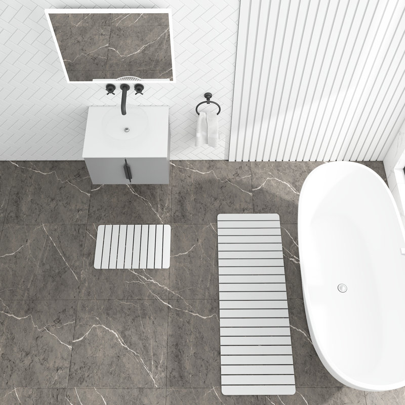 Diatomite Quick-dry Water-absorbing Bath Mat Set - X-large + Medium Gray Mats, Natural White