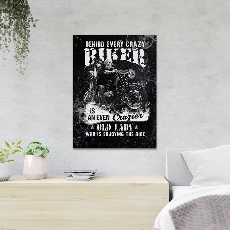 Un couple de badass sur leur moto - Derrière chaque motard est un czarier pair - 1 pièce, impression d'art graphique rectangulaire sur toile tendue