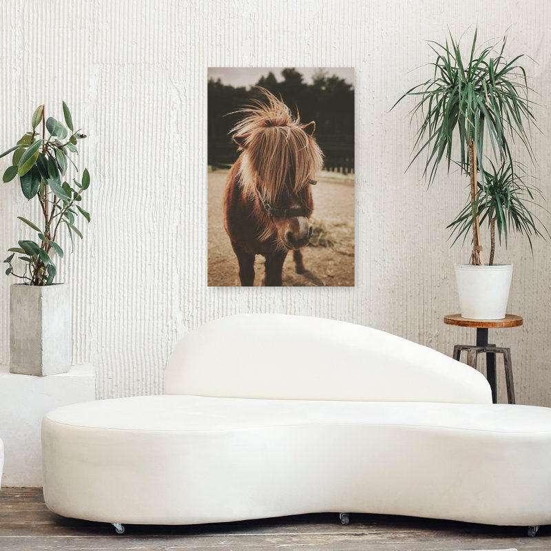 Poney avec une crinière hirsute, art mural contemporain abstrait, H 36 po x l 24 po