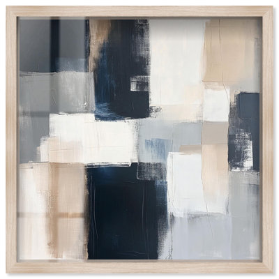 «Blue and Tan Abstraction I Shadowbox Print», art mural bleu par Art Remedy