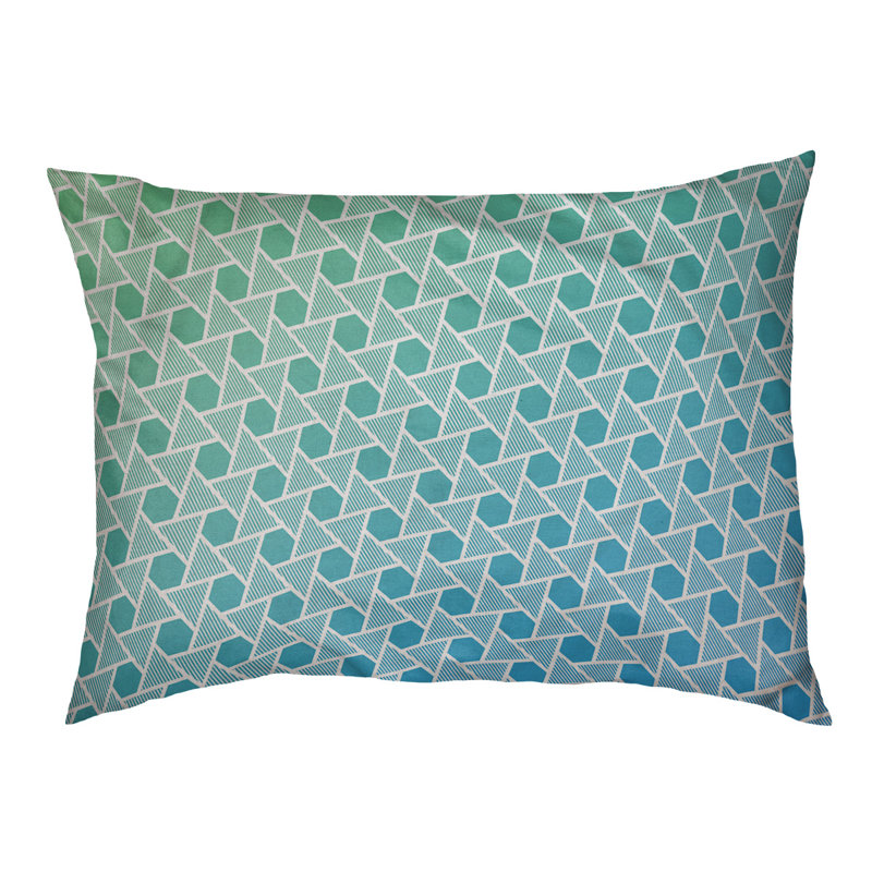 Coussin de lit à triangles hexagonals Byrge, Moyen (H 6,5 po x l 40 po x P 30 po), Vert / bleu, Molleton corail