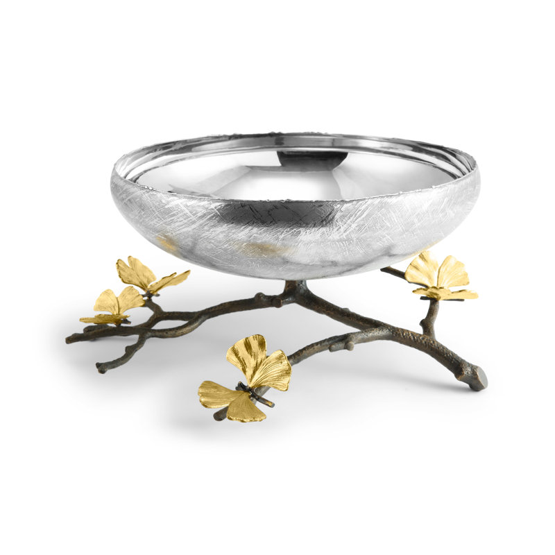 Butterfly Ginkgo Footed Bowl, 7.75" H x 17" W x 16" D