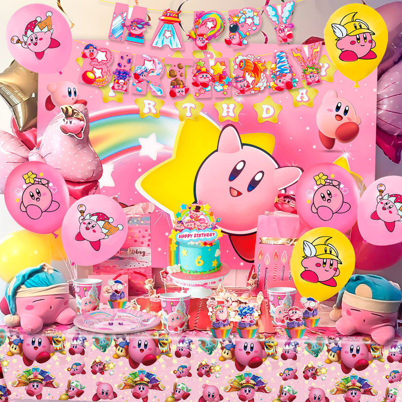 Kirby Party Supplies,68 Pcs Kirby Birthday Party Decorations and Kirby Tableware Set