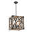 4 - Light Open Cage Wood Square Pendant Light