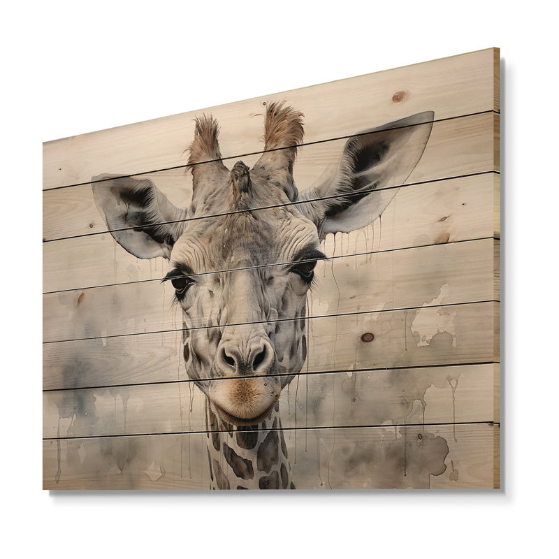 Girafe gracieuse sur une impression de bois, H 10 po x l 20 po x P 0,78 po