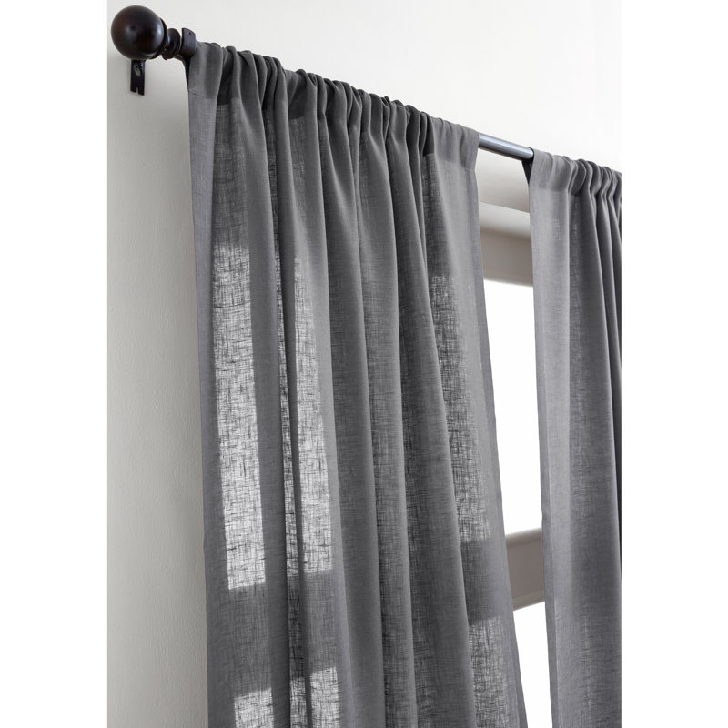 Sheer Curtain with Rod Pocket, Charcoal, 52" W x 132" L