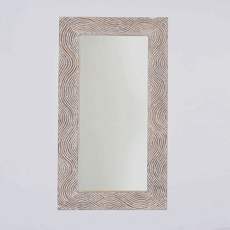 Miroir rectangulaire en bois massif rustique sculpté à la main - 36 po x 72 po