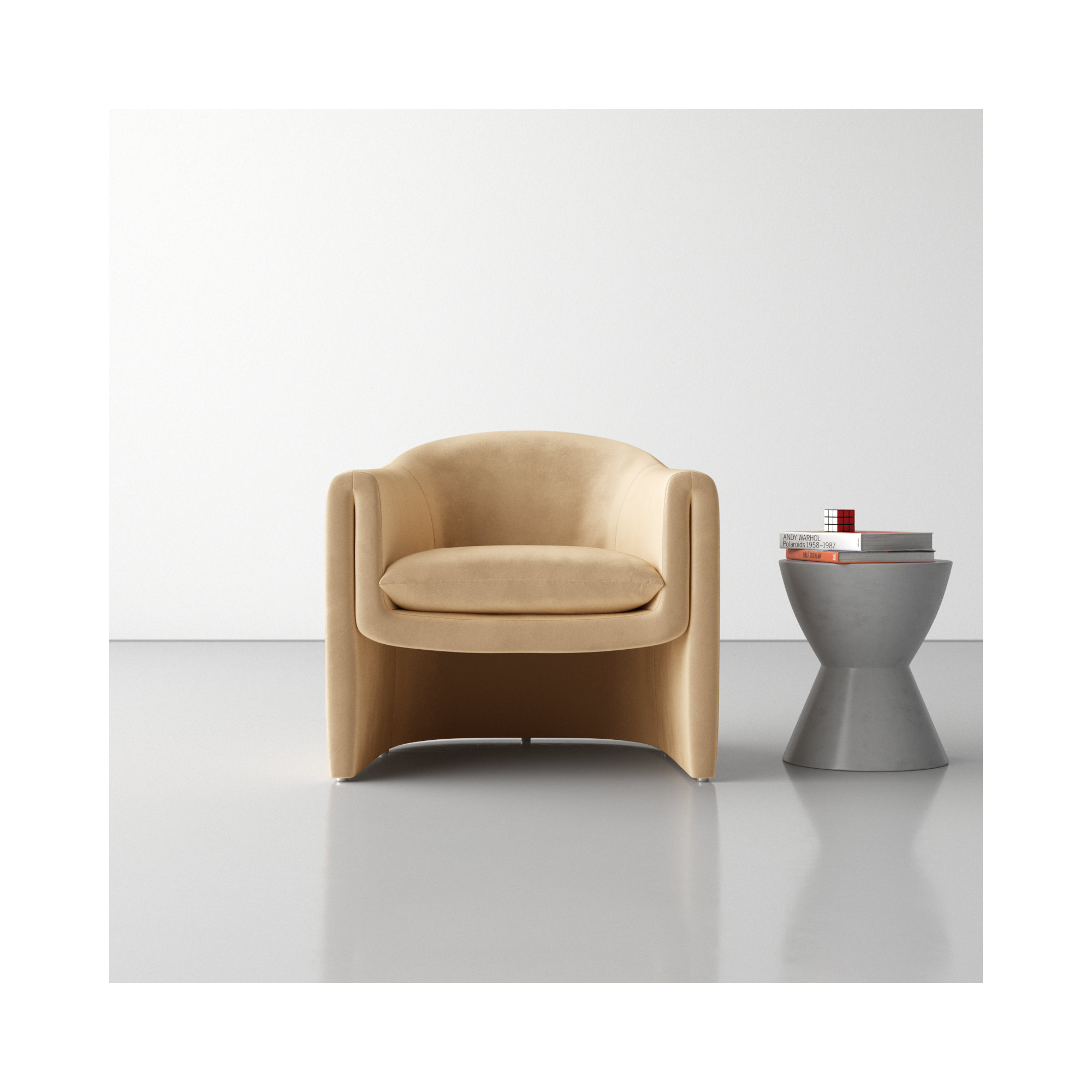 Pollman Upholstered Barrel Chair, Light Brown Velvet