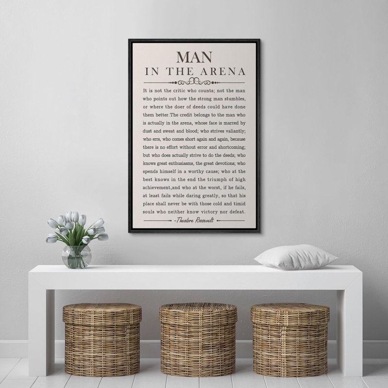 «Man In The Arena», Discours par Theodore Roosevelt, mots inspirants, impression sur toile, art mural, Cadre flottant noir