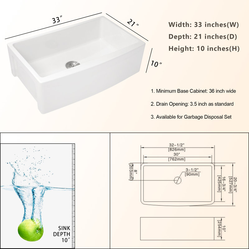 33'' L Single Bowl Fireclay Kitchen Sink