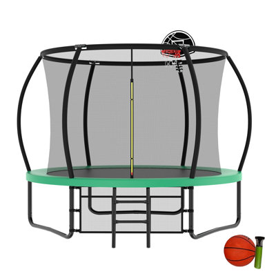 10 FT Recreational Trampoline with Basketball Hoop, Ladder,Enclosure Net,Storage Bag