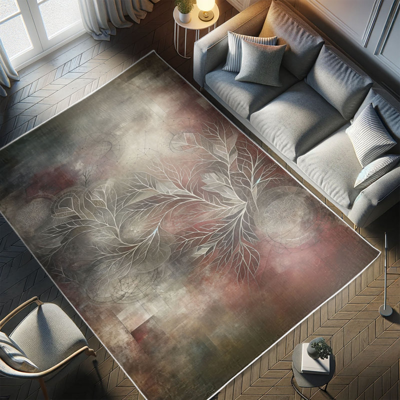 Gray and Ruby Bohemian Synthetic Rectangular Area Rug