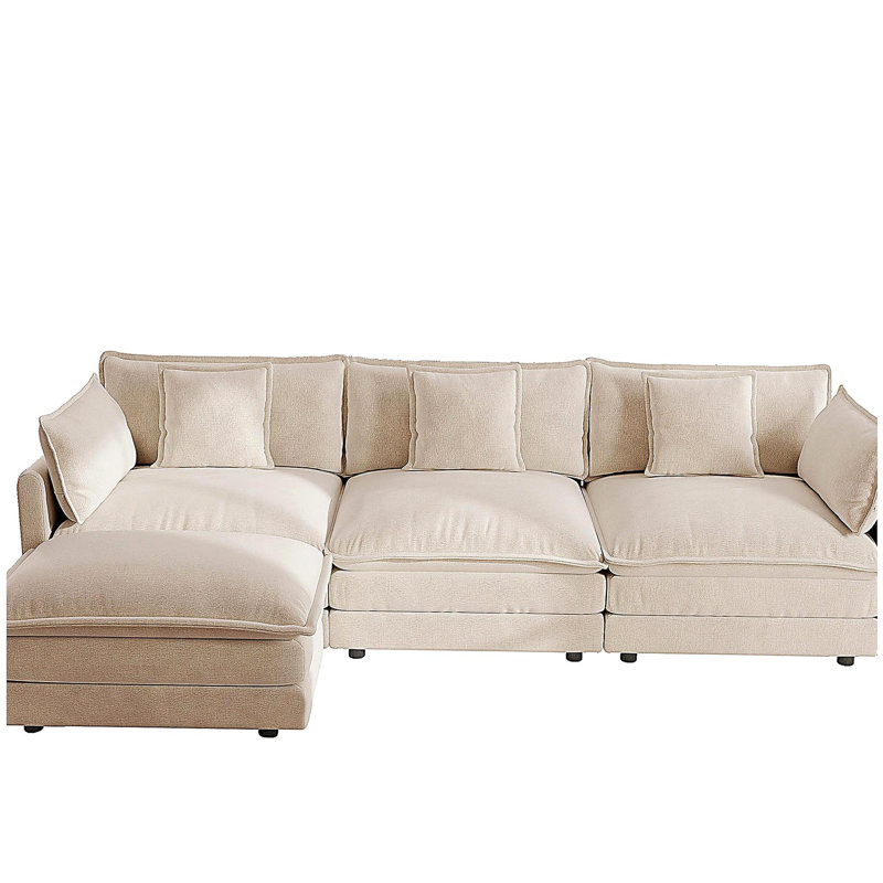 Canapé modulaire surdimensionné en forme de L avec repose-pieds réversible en chenille de café Free Combination Comfy Upholstery