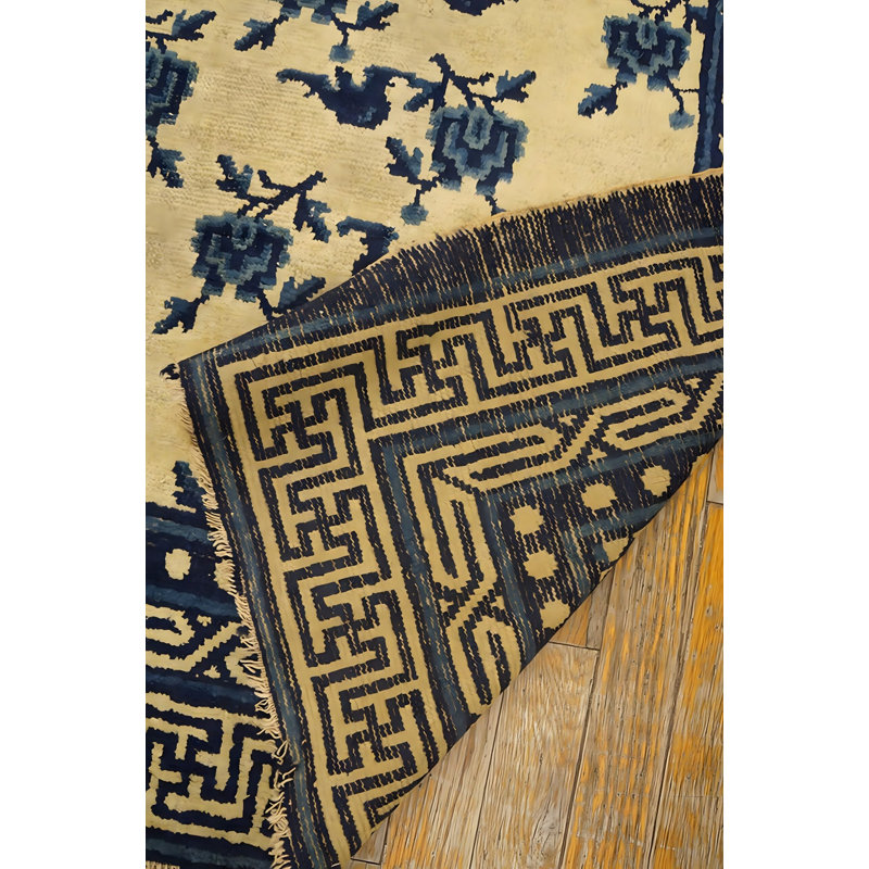 Antique Ningxia Chinese Geometric Beige 1850s Rug
