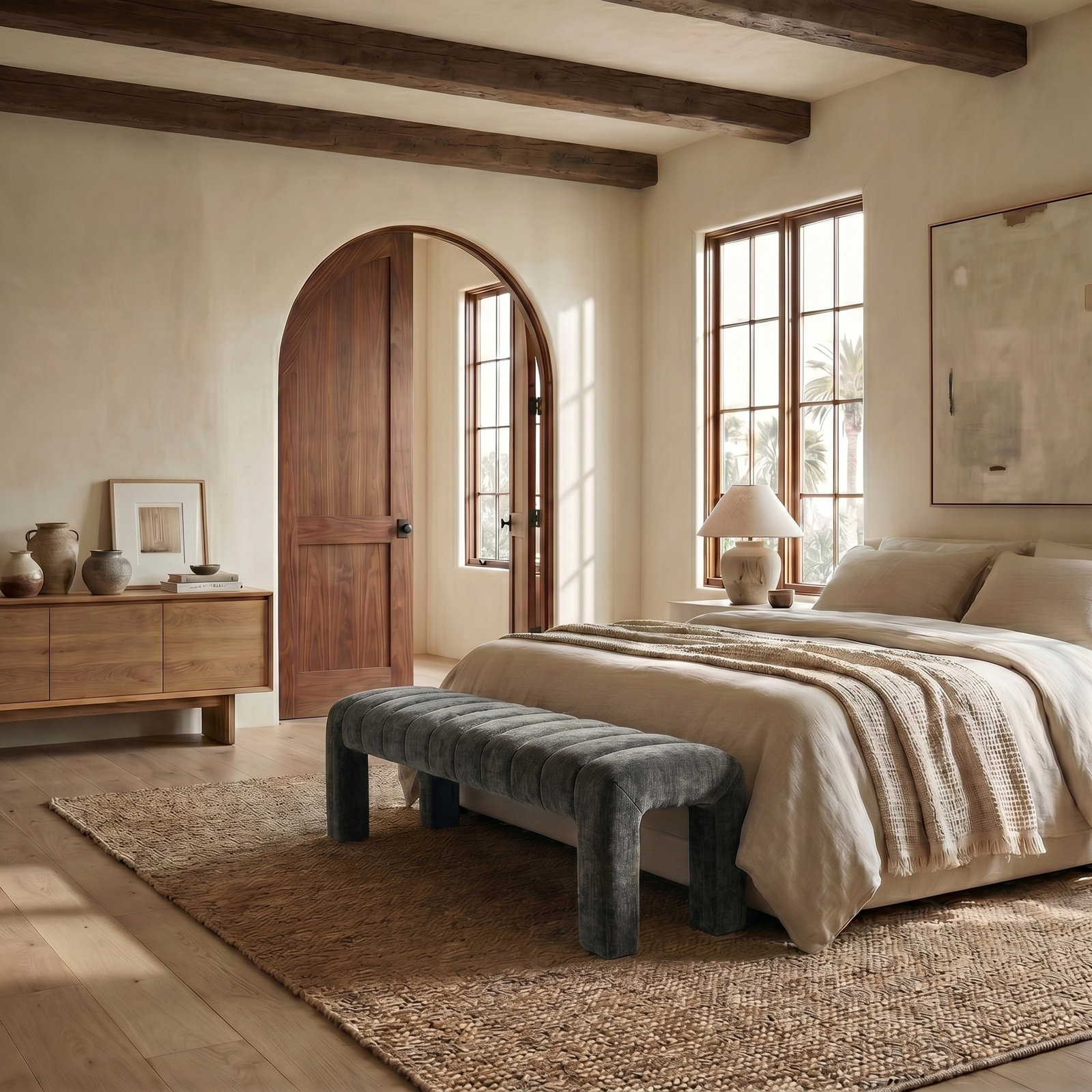 Gliese 63" Velvet Bedroom Bench, Dark Green Chenille