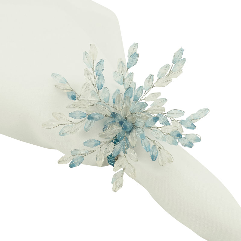 Rond de serviette fleur perlée, Bleu