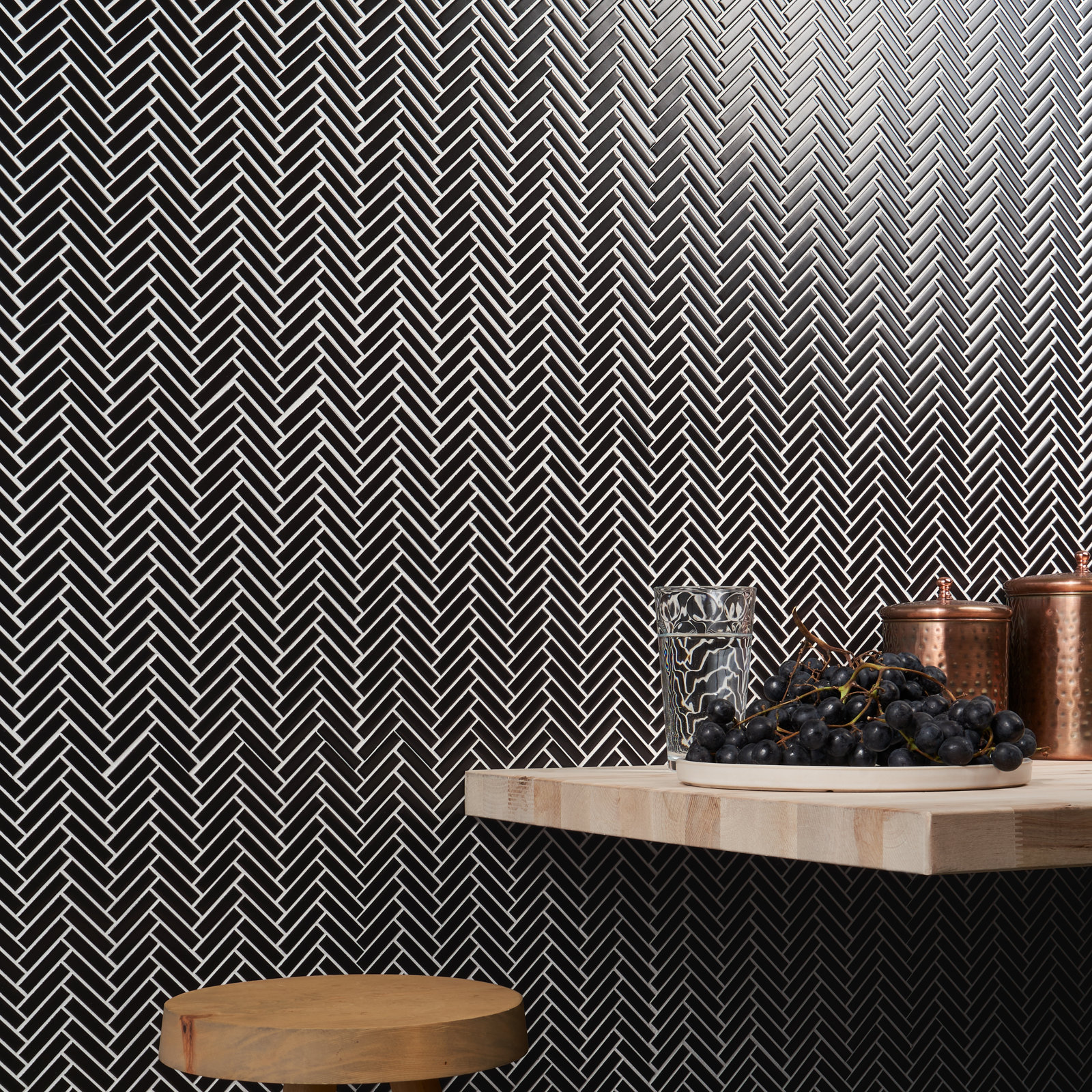 11" x 11" Porcelain Mosaic Tile, Black Matte