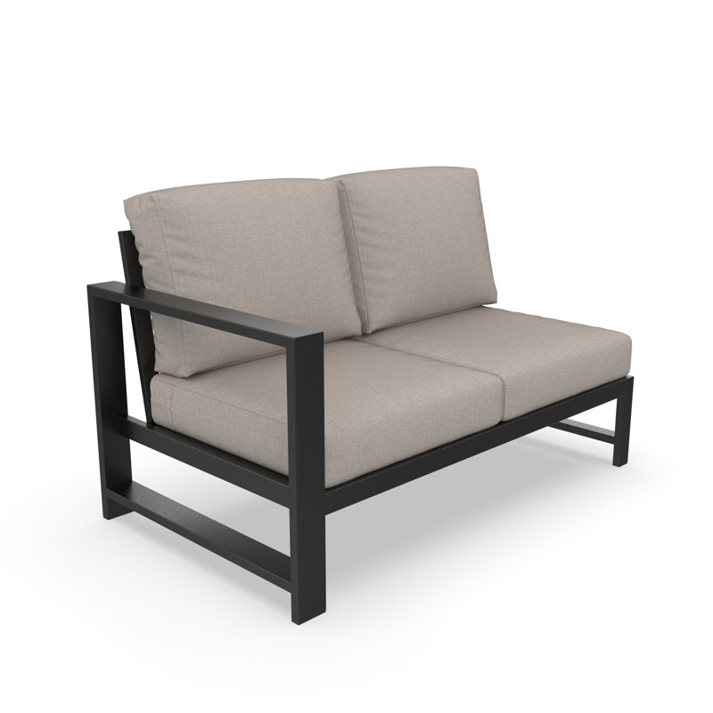 Oltjana Left Arm Outdoor Loveseat With Sunbrella Cushions, Left Hand Facing, Cast Silver