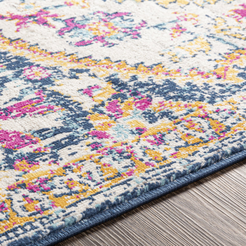 Tapis safran / bleu marine Fleeman, Rectangle 9 pi x 12 pi 3 po