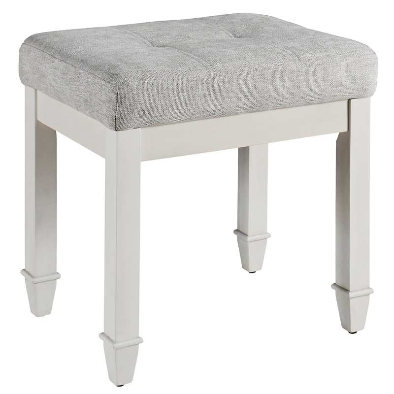 Amberrae Solid Wood Piano Vanity Stool, Light Gray, White