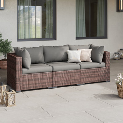 Chaises de patio d'extérieur en osier 3 places avec coussins
